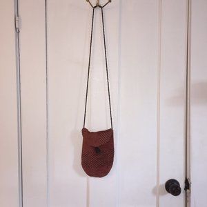 Boho Cross Body Knit and Silk Satchel Bag Purse - Orange